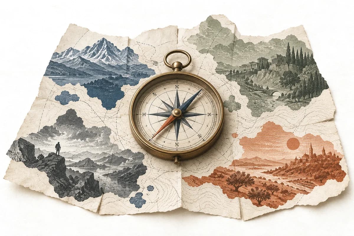 Antique compass on unfolded map illustrating the multi-dimensional cartography of political beliefs
